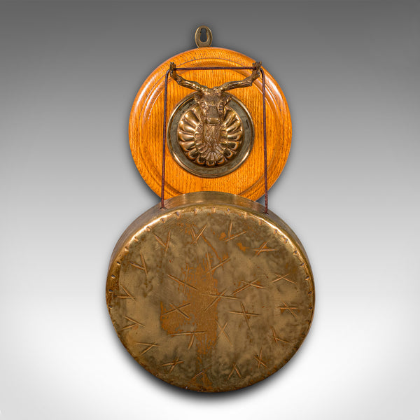Antique Shooting Lodge Dinner Gong, Victorian, Scottish Brass Chime, Oak, C.1880
