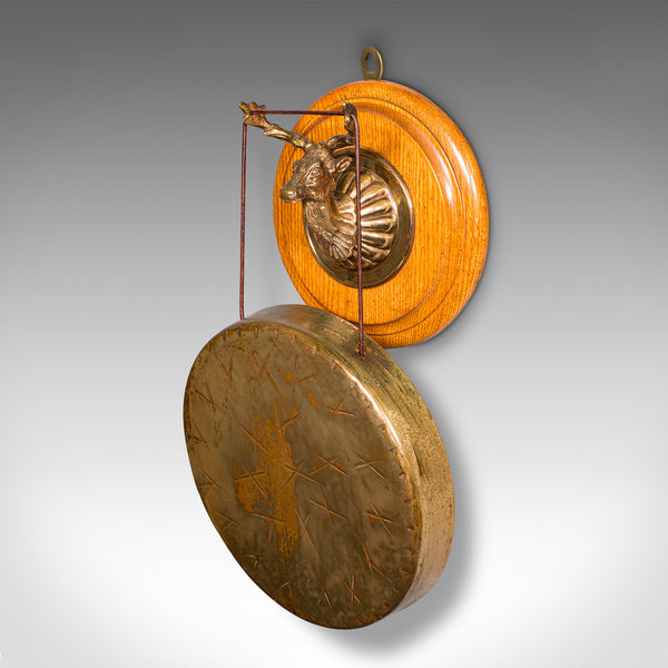Antique Shooting Lodge Dinner Gong, Victorian, Scottish Brass Chime, Oak, C.1880