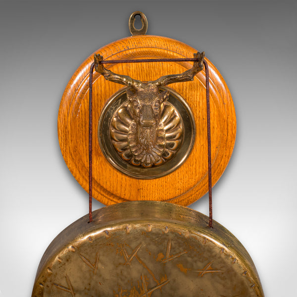 Antique Shooting Lodge Dinner Gong, Victorian, Scottish Brass Chime, Oak, C.1880