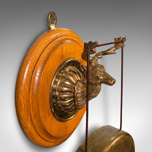 Antique Shooting Lodge Dinner Gong, Victorian, Scottish Brass Chime, Oak, C.1880