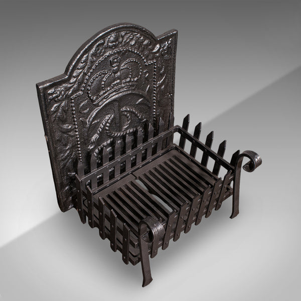 Antique Fireplace Hearth Set, English, Cast Iron, Fire Back, Grate, Victorian