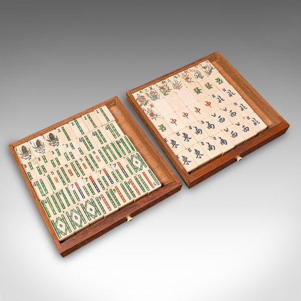 Antique Mahjong Case, Oriental, Teak Gaming Tile Box, Late Victorian, Circa 1900