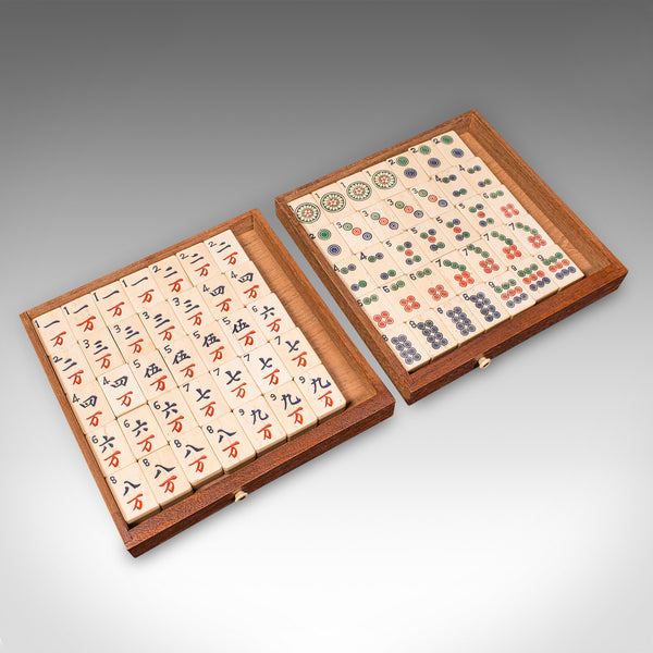 Antique Mahjong Case, Oriental, Teak Gaming Tile Box, Late Victorian, Circa 1900