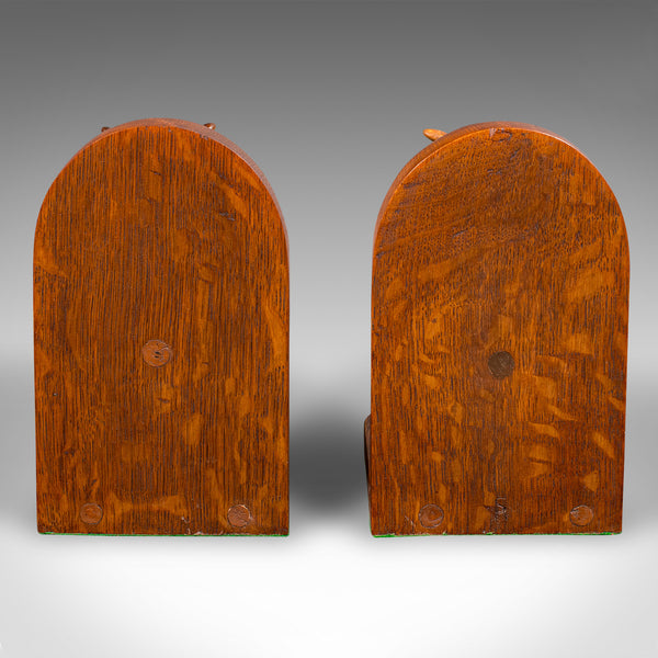 Pair of Vintage Owl Figure Bookends, English, Carved Oak Book Rest, Circa 1970