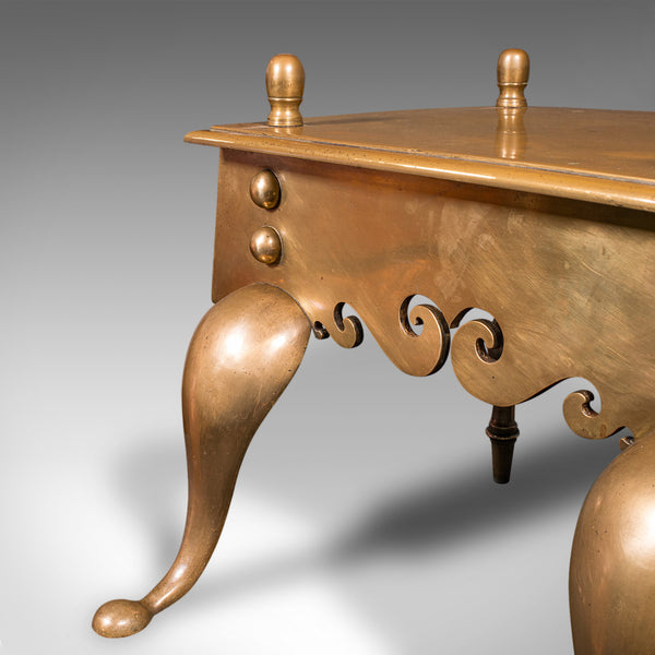 Heavy Antique Footman, English Brass, Inglenook Fireplace Warmer, Steps, Regency