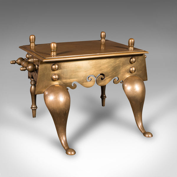 Heavy Antique Footman, English Brass, Inglenook Fireplace Warmer, Steps, Regency