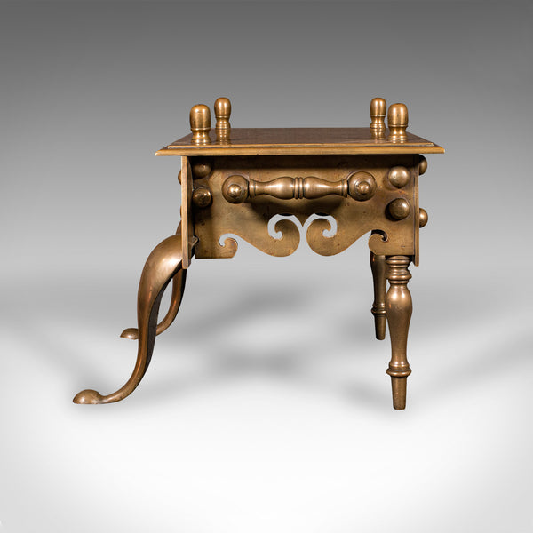 Heavy Antique Footman, English Brass, Inglenook Fireplace Warmer, Steps, Regency