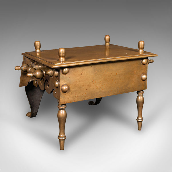 Heavy Antique Footman, English Brass, Inglenook Fireplace Warmer, Steps, Regency