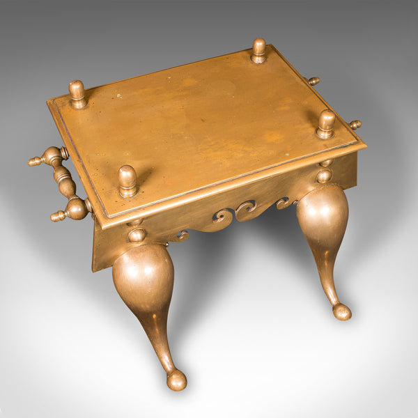 Heavy Antique Footman, English Brass, Inglenook Fireplace Warmer, Steps, Regency