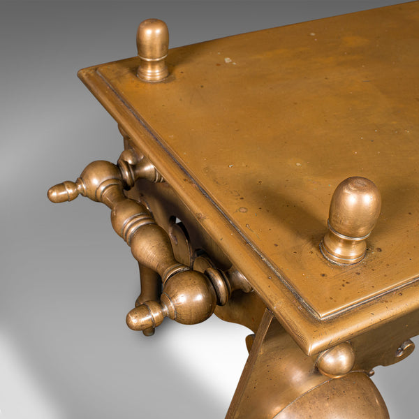 Heavy Antique Footman, English Brass, Inglenook Fireplace Warmer, Steps, Regency