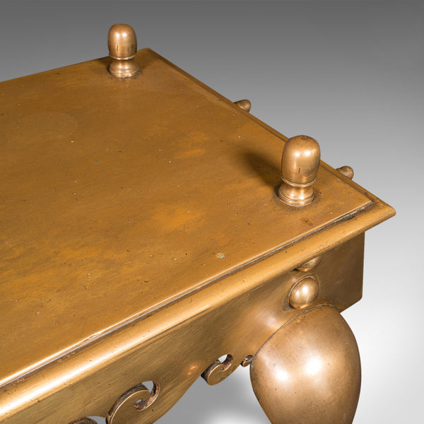 Heavy Antique Footman, English Brass, Inglenook Fireplace Warmer, Steps, Regency
