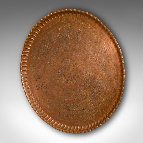 Large Antique Presentation Tray, Persian, Engraved Copper, Charger, Victorian