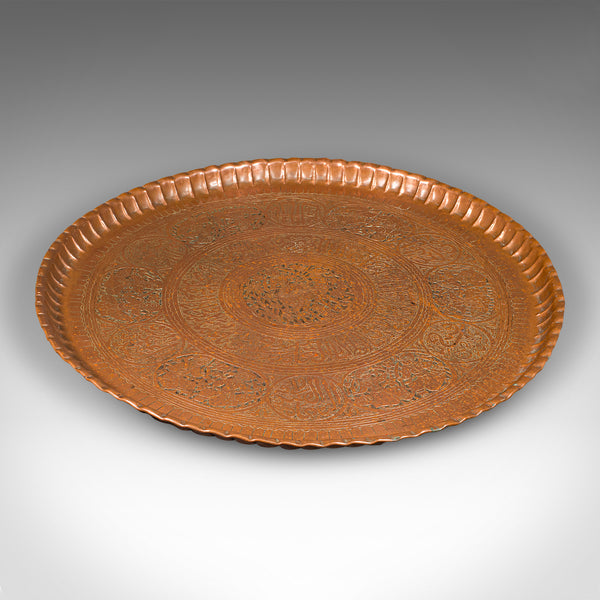 Large Antique Presentation Tray, Persian, Engraved Copper, Charger, Victorian