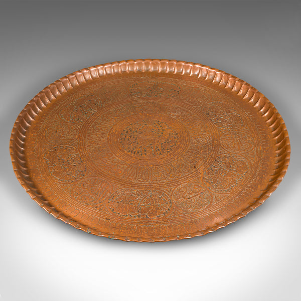 Large Antique Presentation Tray, Persian, Engraved Copper, Charger, Victorian