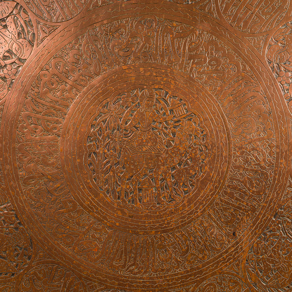 Large Antique Presentation Tray, Persian, Engraved Copper, Charger, Victorian