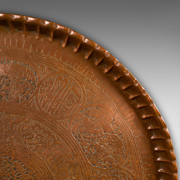 Large Antique Presentation Tray, Persian, Engraved Copper, Charger, Victorian