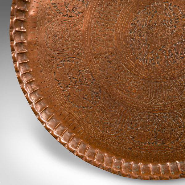 Large Antique Presentation Tray, Persian, Engraved Copper, Charger, Victorian