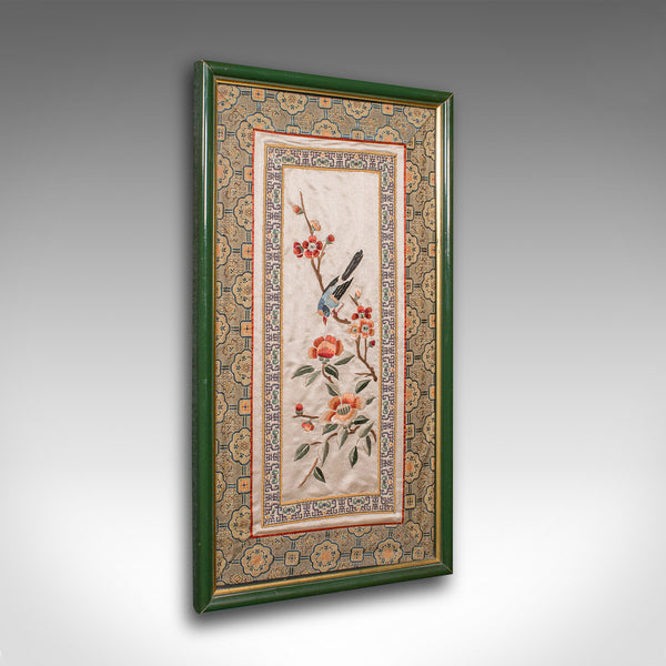 Vintage Framed Silkwork Panel, Japanese, Embroidered, Needlepoint, Art Deco