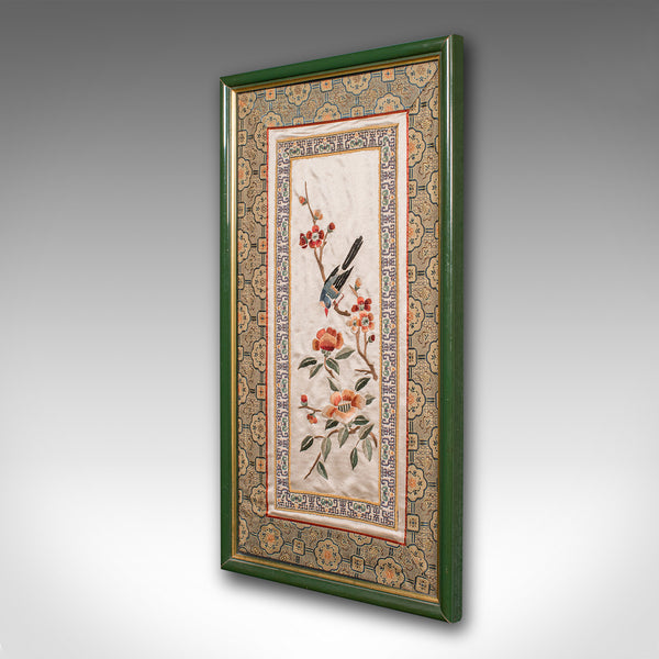 Vintage Framed Silkwork Panel, Japanese, Embroidered, Needlepoint, Art Deco