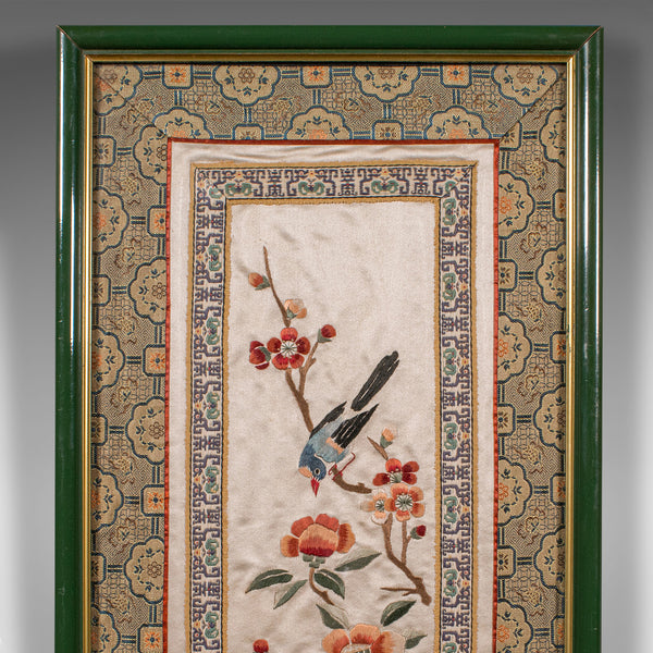 Vintage Framed Silkwork Panel, Japanese, Embroidered, Needlepoint, Art Deco