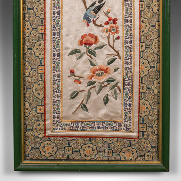 Vintage Framed Silkwork Panel, Japanese, Embroidered, Needlepoint, Art Deco