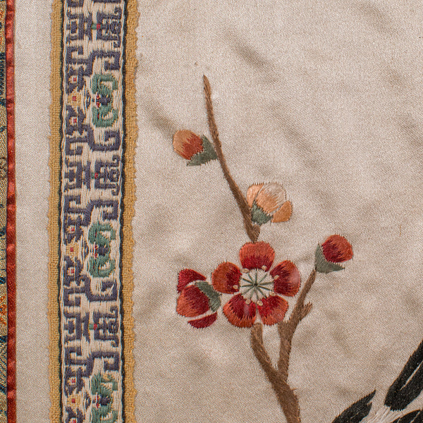 Vintage Framed Silkwork Panel, Japanese, Embroidered, Needlepoint, Art Deco