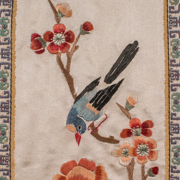 Vintage Framed Silkwork Panel, Japanese, Embroidered, Needlepoint, Art Deco