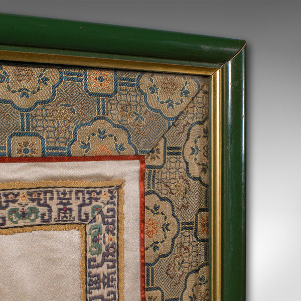 Vintage Framed Silkwork Panel, Japanese, Embroidered, Needlepoint, Art Deco