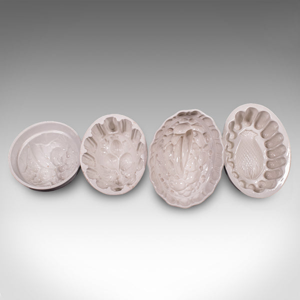 Set of 4 Antique Jelly Moulds, English, Ceramic, Country Kitchen, Victorian