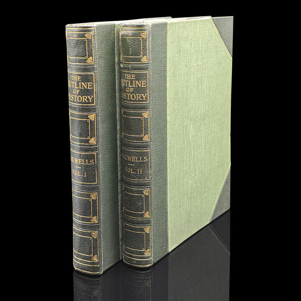 Antique, 2 Vols, HG Wells, The Outline Of History, Reference Book, Circa 1920