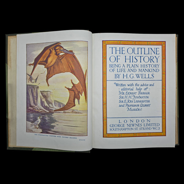 Antique, 2 Vols, HG Wells, The Outline Of History, Reference Book, Circa 1920