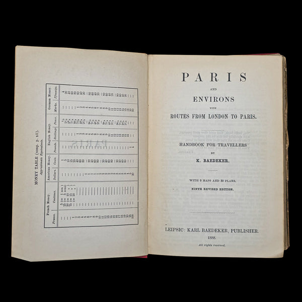 Antique Travel Book, Baedeker’s Paris and its Environs, Maps, Guide, Victorian