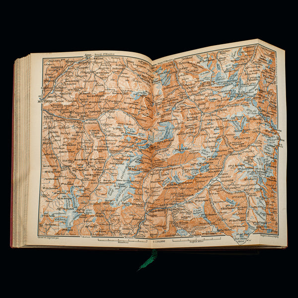 Small Antique Baedeker's South Eastern France Guide Book, Victorian, Travel Maps