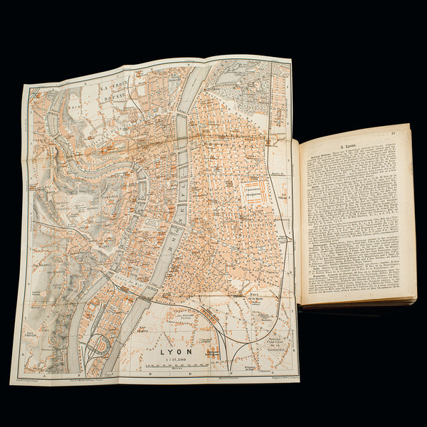 Small Antique Baedeker's South Eastern France Guide Book, Victorian, Travel Maps