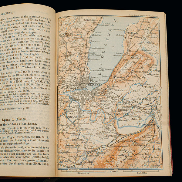 Small Antique Baedeker's South Eastern France Guide Book, Victorian, Travel Maps
