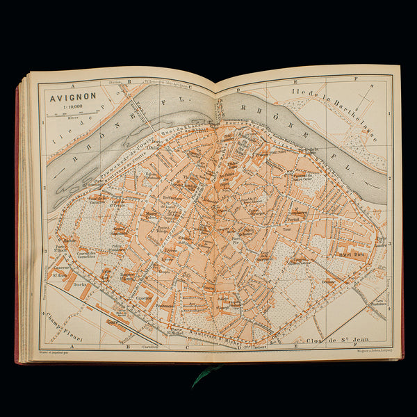 Small Antique Baedeker's South Eastern France Guide Book, Victorian, Travel Maps
