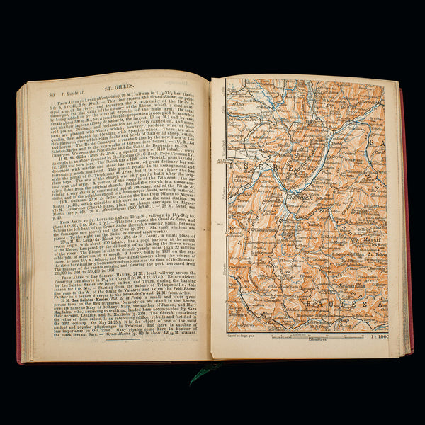 Small Antique Baedeker's South Eastern France Guide Book, Victorian, Travel Maps