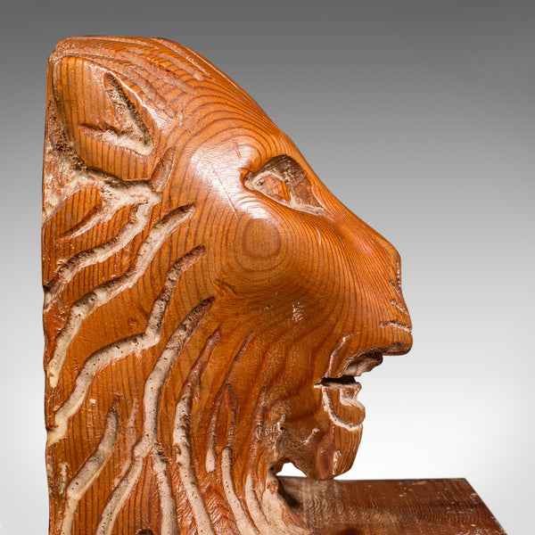 Pair of Antique Carved Lion Bookends, English Pine, Georgian Revival, Edwardian
