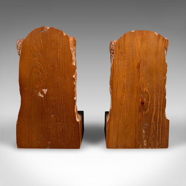 Pair of Antique Carved Lion Bookends, English Pine, Georgian Revival, Edwardian