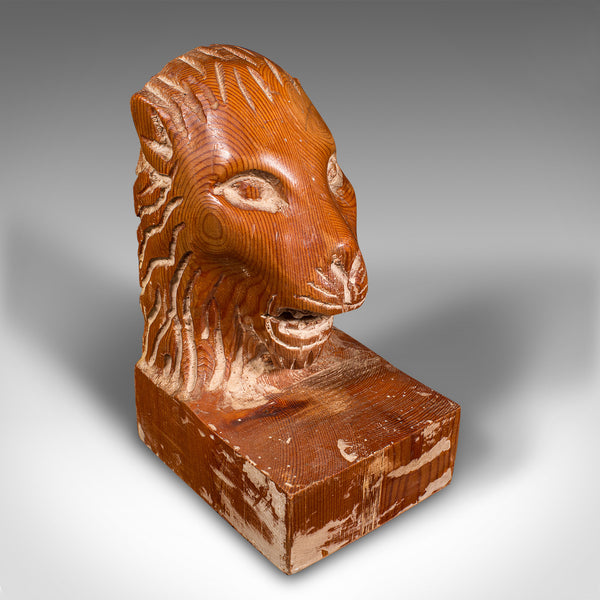 Pair of Antique Carved Lion Bookends, English Pine, Georgian Revival, Edwardian