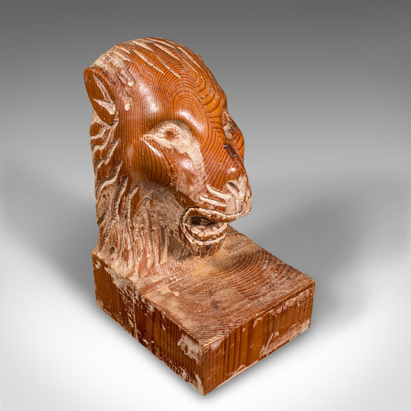 Pair of Antique Carved Lion Bookends, English Pine, Georgian Revival, Edwardian