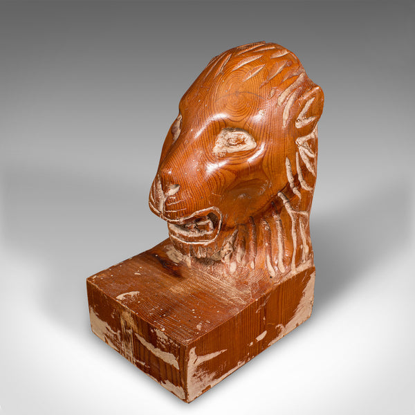 Pair of Antique Carved Lion Bookends, English Pine, Georgian Revival, Edwardian