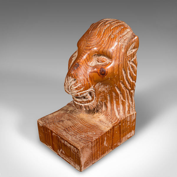 Pair of Antique Carved Lion Bookends, English Pine, Georgian Revival, Edwardian