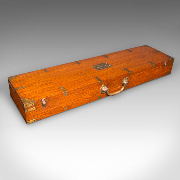 Antique Shotgun Carry Case, Indian Teak, Brass, Rifle Box, Victorian, Circa 1900
