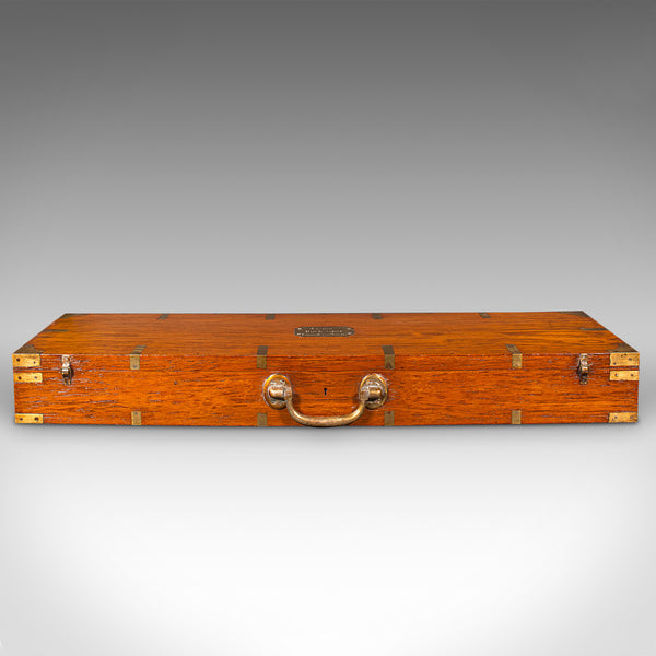 Antique Shotgun Carry Case, Indian Teak, Brass, Rifle Box, Victorian, Circa 1900