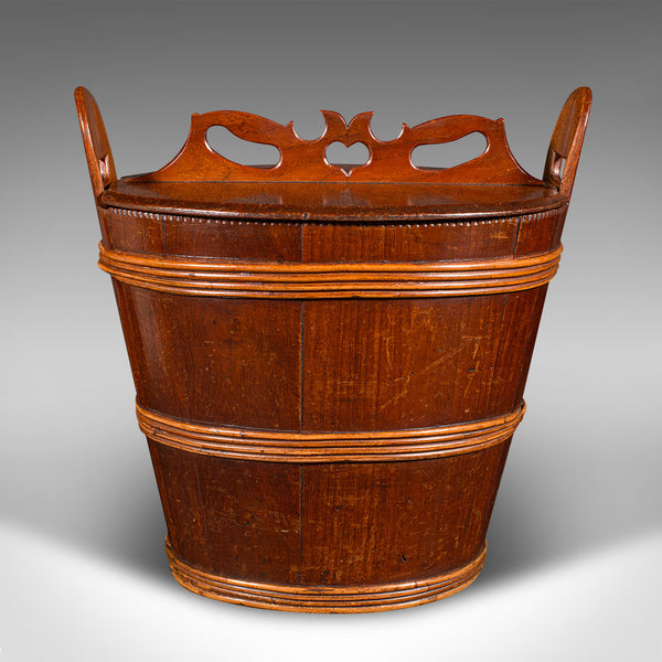 Antique Lidded Waste Bin, Georgian, Dutch, Oak, Fruitwood, Fireside Store C.1800