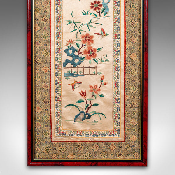 Vintage Embroidered Wall Display Panel, Chinese, Silk Cotton, Art Deco, C.1930