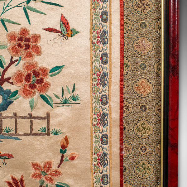 Vintage Embroidered Wall Display Panel, Chinese, Silk Cotton, Art Deco, C.1930