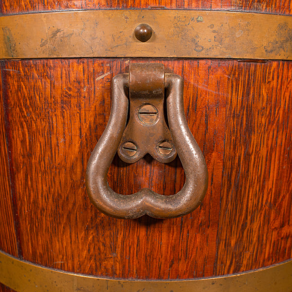 Antique Fireside Store, English, Oak, Coopered Fire Bucket, Coal Bin, Circa 1920