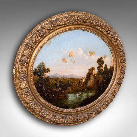 Antique Reverse Painting, English, Landscape Art, Picture, Framed, Victorian